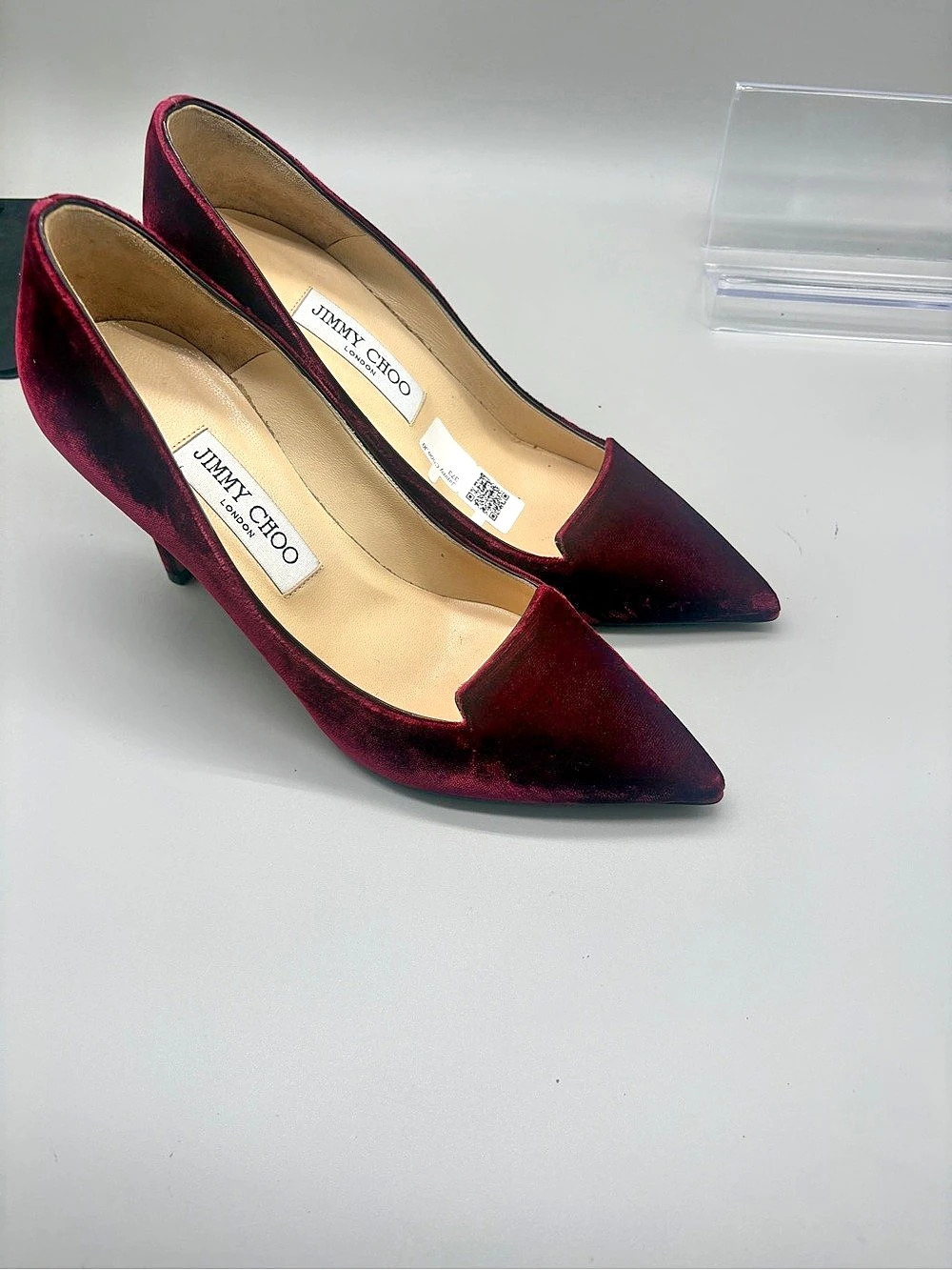 Jimmy Choo Romy 100 Velvet Pumps Pointed-Toe Heels Red EU 38